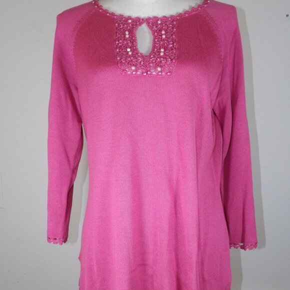 R.Q.T Sweaters - RQT Dusty Rose Beaded Rhinestones Pullover Sweater Size Large